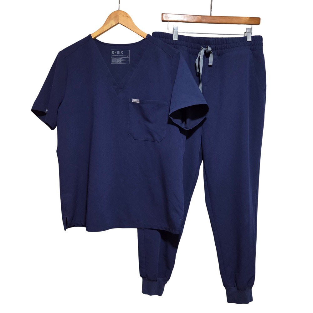 FIGS Navy Blue Scrub Set V-Neck Top and Jogger Pants Large FW1000 Womens
